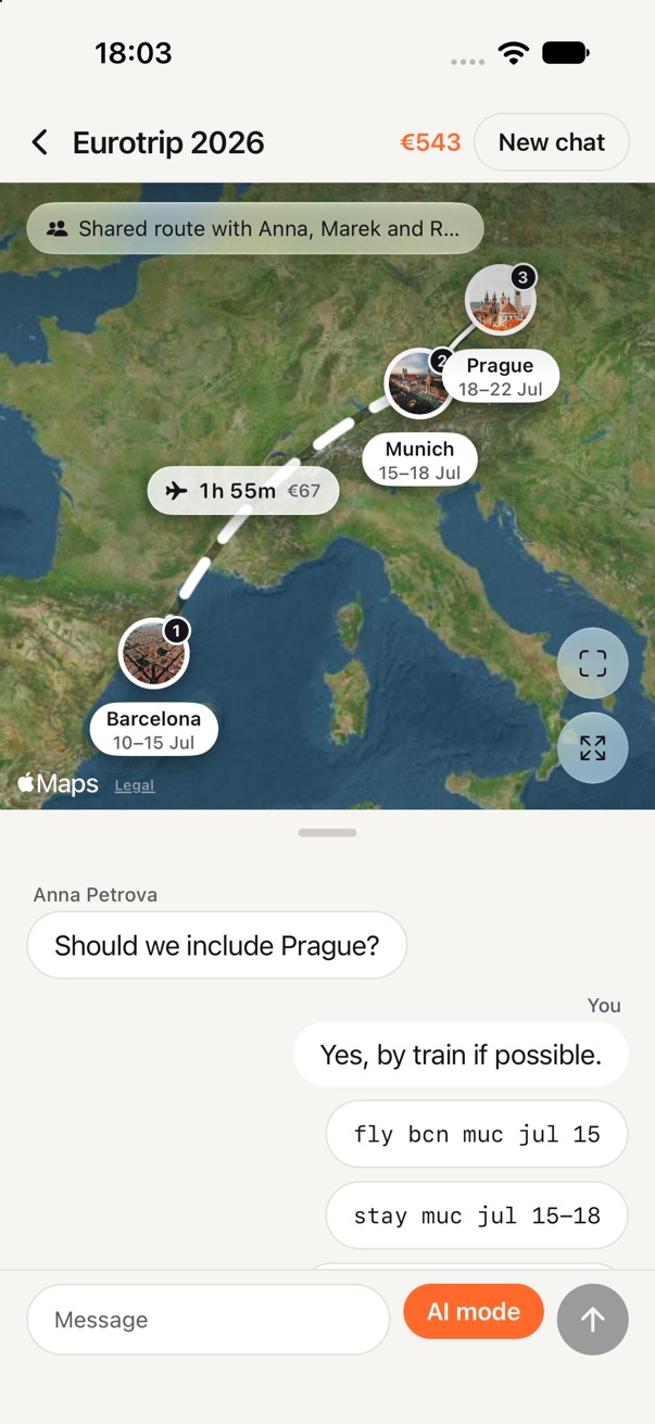 Reisy trip chat for Barcelona, Munich and Prague